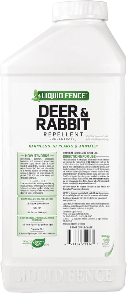 Liquid Fence Deer And Rabbit Repellent Concentrate 40 Ounces, Apply Year-Round