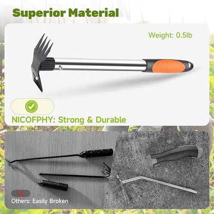 60" Weed Puller Tool with Long Handle and 17" Weeding Tools Gardening Set, Dual Side Hand Weed Rake and Hoe Garden Weeder, Weed Pulling Remover Tool for Yard, Patio, Lawn and Garden Planting (Black)