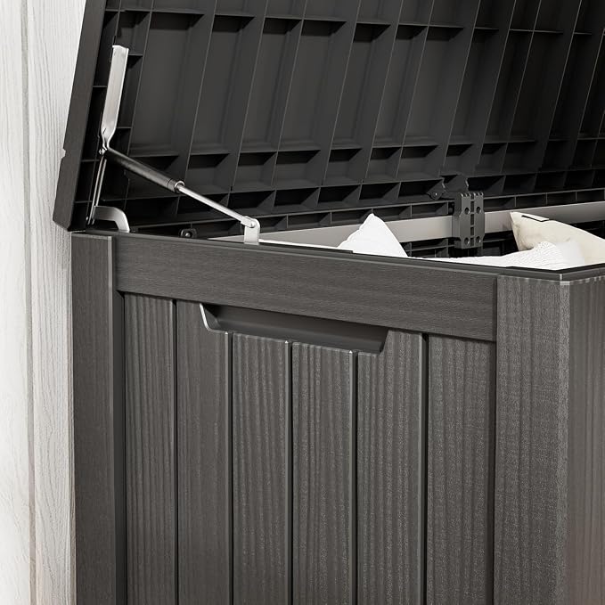 NUNU LAB 180 Gallon Outdoor Storage Box,Resin Large Sturdy Deck Box, Backyard Outside Storage Box Waterproof with Double Wall Panels,Package Delivery Box,Garden Box,Tool Box,Outdoor Hose Storage Bin