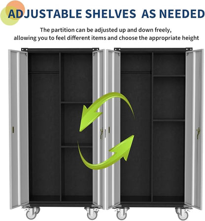 IDEALHOUSE 71" Black Metal Storage Cabinet with Lock - Heavy Duty Garage & Pantry Cabinet with 4 Adjustable Shelves, Secure Organization Cabinet for Office, Home, Shop