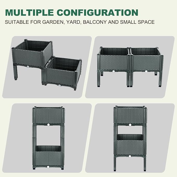 Emalie Raised Garden Beds Elevated Plastic Planter Box with Drainage Plugs Perfect for Vegetables Flowers Herbs Growing Outdoor, 31.5" Lx15.7 Wx16.5 H Grey