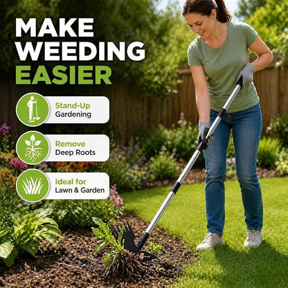 Weed Puller Tool with Long Handle, 60'' Adjustable Long Manual Weeder Remover Tool，2 in 1 Weed Rake and Gardening Weeder Tools for Yard, Lawn, Patio, Garden