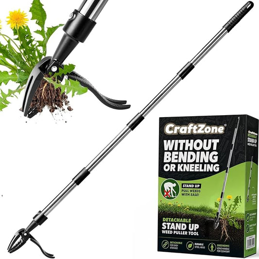 Weed Puller Long Handle Foot Platform Design 4-Claw Steel Head & Removable 3-section pole Garden Tools-Easily Remove Weeds Without Bending or Kneeling Stand Up Weed Puller Tool with Wooden (4 section)