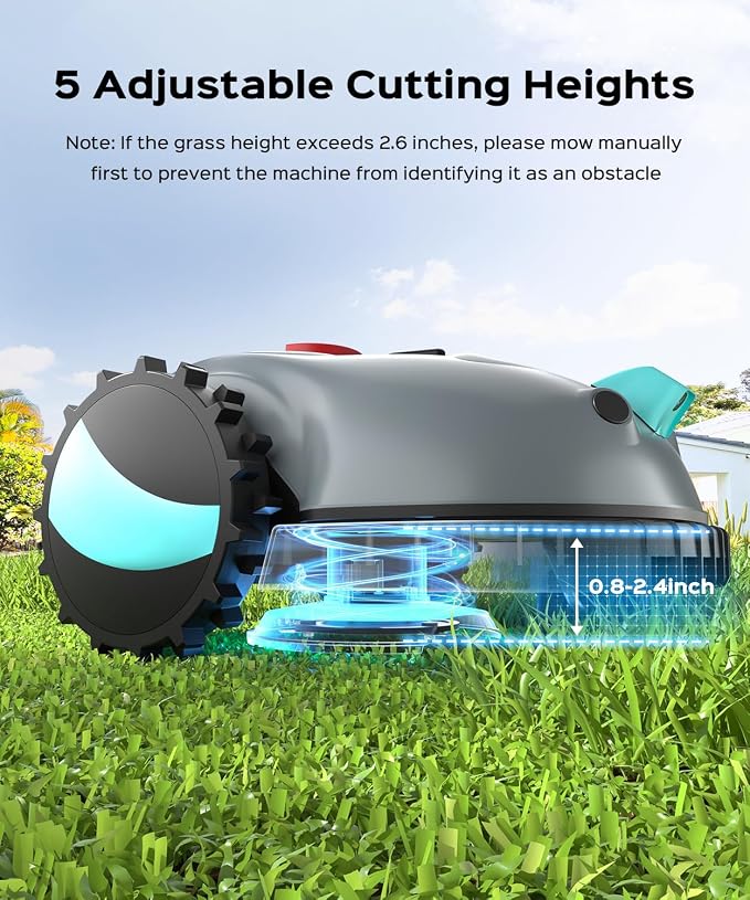 YARDCARE V100 Robot Lawn Mower with HD Vision Navigation, Smart Obstacle Detection, Collision Sensors, Adjustable Cutting Height, Low-Noise Operation—Perfect for Small Lawns up to 1,600 sq ft.