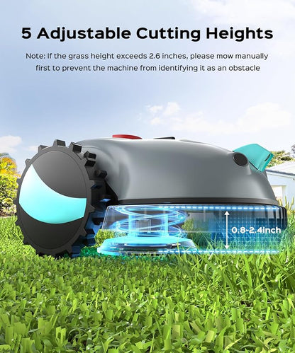 YARDCARE V100 Robotic Lawn Mower – Visual Navigation & Smart Obstacle Avoidance, Adjustable Cutting Height 0.8–2.4 in, Low-Noise Auto Mowing for Small Lawns up to 1,600 sq ft