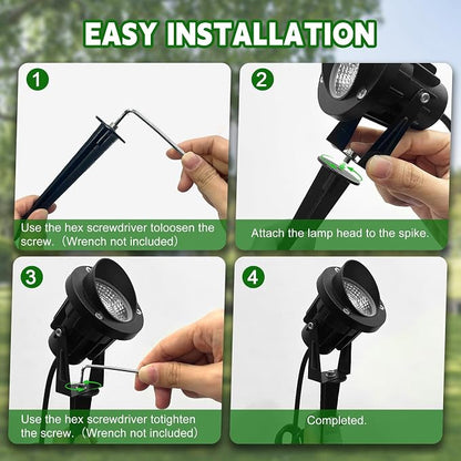 Romwish 12 Pack LED Landscape Spotlights, 120V Plug-in Outdoor Lighting | 12W 1200LM Brightness with 3000K Warm White, IP65 Waterproof, Adjustable head & 60° Beam for Tree Garden Pathway Yard