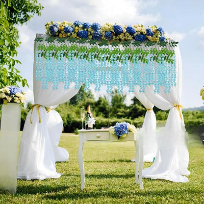 Artificial Flowers Hanging Flowers, Fake Wisteria Flower Garland Silk Vines Rattan String Decor for Home Wedding Arch Wall Garden Greenery Bedroom Outdoor Office Party Decoration (36, Blue)