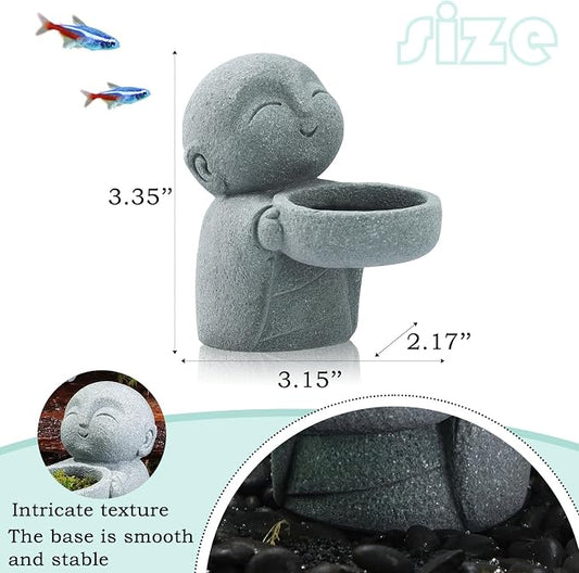 Mini Zen Monk Praying Statue Candle Holder Small Buddha Jizo Figurine Sandstone Feng Shui Sculpture Ornament for Fish Tank Decor Home Garden Good Luck Decoration - Carry Basin