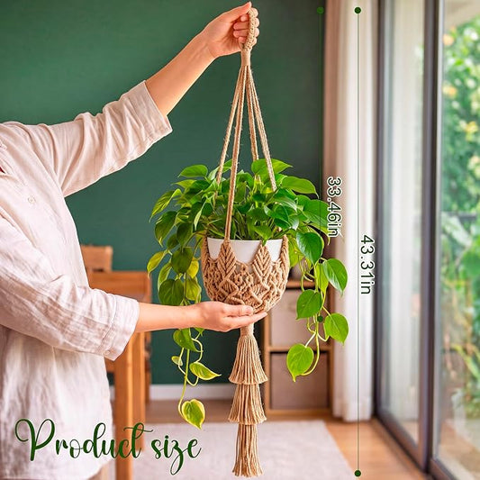 Shappy 1 Pack Boho Macrame Plant Hanger, Large Hanging Planter Plant Holder Pot Hanger Hanging Basket Wall Planters, Plants Lover Gift for Indoor Garden (Twist Braid,Jute Color)