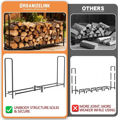8ft Firewood Rack Outdoor with Cover, Heavy Duty Square Metal Wood Storage Log Holder Stacker, Indoor/Outdoor Use