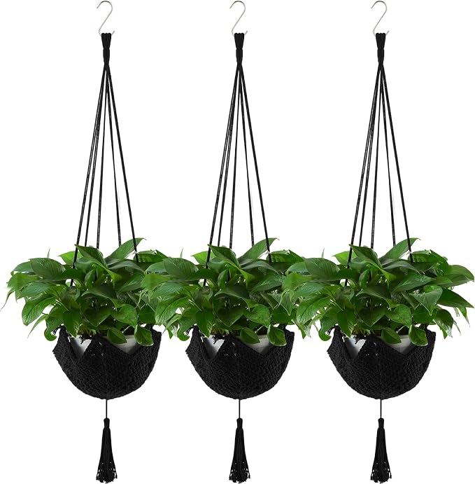 Shappy 3 Pack Boho Macrame Plant Hanger, Large Hanging Planter Plant Holder Pot Hanger Hanging Basket Wall Planters, Plants Lover Gift for Indoor Garden (Classic,Black)