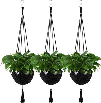 Shappy 3 Pack Boho Macrame Plant Hanger, Large Hanging Planter Plant Holder Pot Hanger Hanging Basket Wall Planters, Plants Lover Gift for Indoor Garden (Classic,Black)