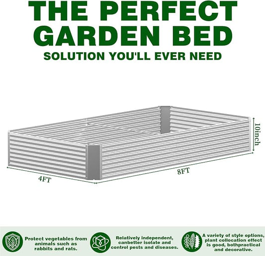 3 Pcs 8 x 4 FT Galvanized Steel Raised Garden Bed – Spacious Outdoor Metal Planter for Vegetables & Flowers, Easy Assembly for Backyards and Terraces