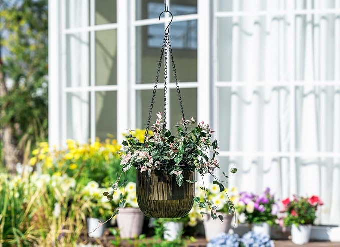 Josteve 6.5 Inch 2 Pcs Self Watering Hanging Planter Indoor Plant Pots Drainage Holes, Outdoor Hanging Planters Flower Pot Basket, Visible Water Level, Plant Hanger Home Decor, Gardening