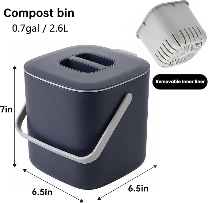Compost Bin Kitchen, Sealed Countertop Compost Bin，No Filter Required, 0.7Gal Indoor Compost Bin, Compost Bucket with Lid and Handle (Gray)