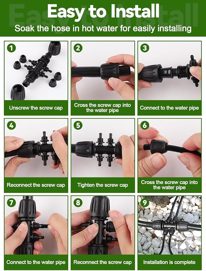 20PCS Locked Barbed Tee Connectors, Kalolary 1/2” to 1/4” Drip Irrigation Fittings Kit 12/16mm to 4/7mm Tube Lock Female Connector 6-Way Barbed Lock Irrigation Parts for Watering System (Black)