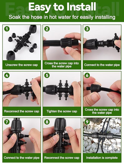 20PCS Locked Barbed Tee Connectors, Kalolary 1/2” to 1/4” Drip Irrigation Fittings Kit 12/16mm to 4/7mm Tube Lock Female Connector 6-Way Barbed Lock Irrigation Parts for Watering System (Black)