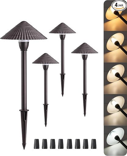 EDISHINE 5CCT Low Voltage Pathway Lights Wired, 2700K/3000K/3500K/4000K/5000K LED Landscape Path Lights, 12V 3W 160LM Waterproof Outdoor Landscape Lighting for Yard Garden Walkway, Aluminum, 4 Pack