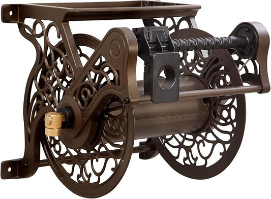 Liberty Garden 707-P Decorative Wall Mount Hose Reel with Plastic Guide, Bronze