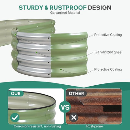 Galvanized Raised Garden Bed - 8×2×1.4ft Planter Raised Beds for Gardening | Oval Metal Garden Planter Box with Safety Edging and Gloves for Vegetables Fruits and Flower OliveGreen
