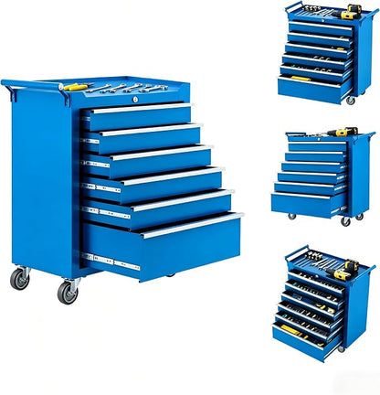 IDEALHOUSE Rolling Tool Chest, 6 Drawers Tool Storage Cabinet, Toolbox with Wheels, Portable Tool Cabinet Organizer with Locking System & Drawer Liners, Tool Storage Cart for Garage, Workshop, Blue