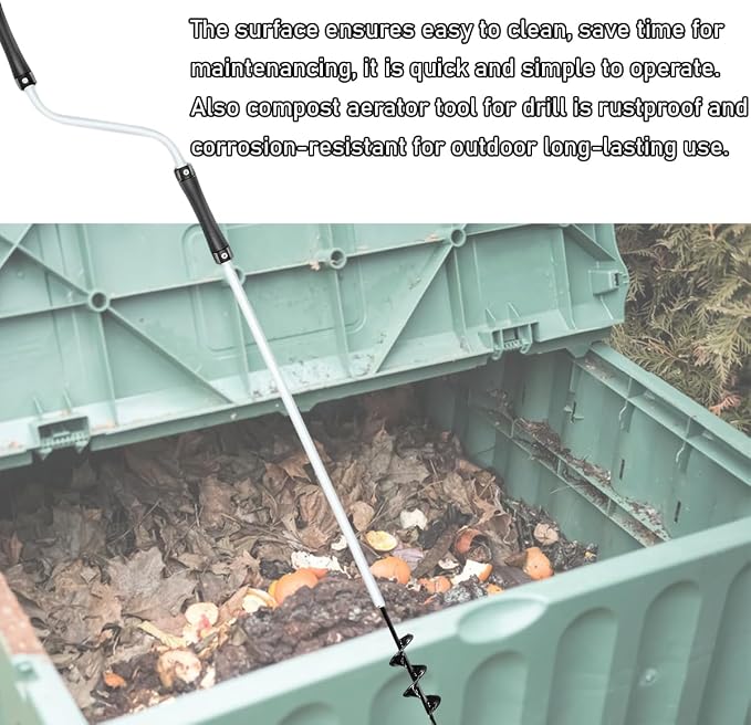 Compost Aerator Tools, 110CM Length Compost Turner Iron Composting Accessories - Manual Turners for Compos Bins and Garbage Decomposition, Rustproof and Durable