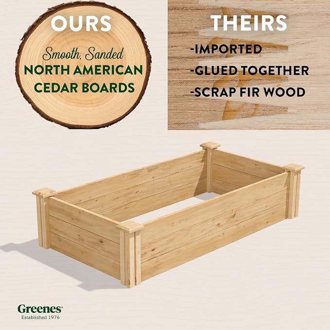 Greenes Fence Premium Cedar Raised Garden Bed, 2' x 4' x 10.5" (3/4" Thick) (3-Pack) - Made in USA with North American Cedar