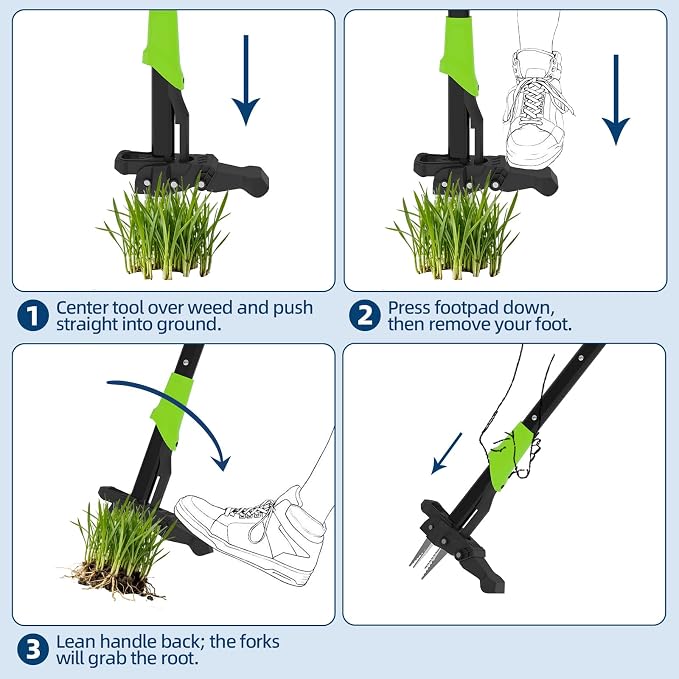 Garvee 40" Long Handle Stand Up Weed Puller - 4-Claw with Ejector Gardening Hand Weeding Tool Easy-Eject Easily Remove Weeds Without Bending, Pulling, or Kneeling.