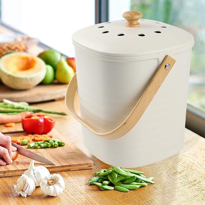 Compost Bin, LALASTAR Compost Bin Kitchen Counter with Lid, Made of Sustainable Bamboo Fiber, Odorless Indoor Compost Bin, 1 Gallon, Cream, Square