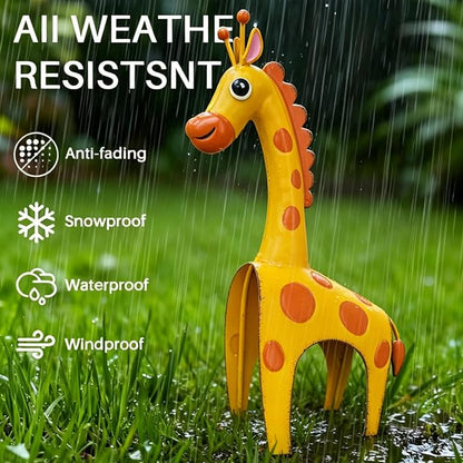 Metal Giraffe Garden Outdoor Decor or Indoor Shelf Home Decor | Outdoor Yard Decor for Patio, Flower Bed or Indoor Shelf, Whimsical Bright Yellow Home Decor Gift