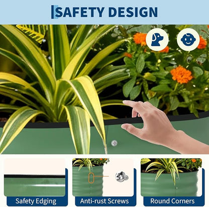 GarveeTech Oval Raised Garden Bed 10x4x1.5 ft - 0.6mm Thick Metal Raised Bed, Rust & Corrosion Resistant, Open Bottom for Drainage, Anti-Cut Strip Included, for Vegetables Flowers Planting, 2 PCS