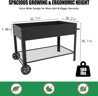aboxoo Extra Large Outdoor Planter Raised Bed 49" L x 25" W x 31" H, Metal Box with Legs & Wheels, Elevated Garden Bed for Vegetables, Flowers, Herbs Patio