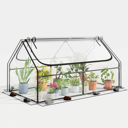 Superlele Mini Greenhouse for Outdoor, 6x3x3FT Portable Walk-in Greenhouse with 2 Large Zipper Doors, Transparent PVC Cover for Plant Protection, Ideal for Raised Garden Bed, Winter Gardening