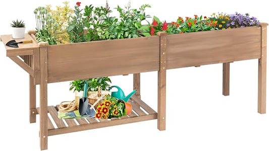 Gowoodhut Raised Garden Bed with Legs Outdoor, Elevated Garden Box with W-Connection Tabs，Large Storage Shelf for Vegetable, Flower, Herb, Easy to Assemble，81x23x32 in