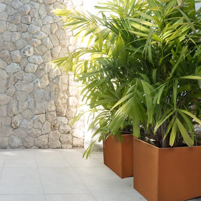 Corten Steel Planter Metal Square Planter 28 Inch Corten Planter Box Tall Cube Rustic Steel Planters for Outdoor Commercial Residential Garden Patio and Backyard