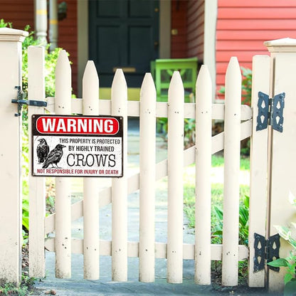 Funny Crow Metal Tin Signs,This Property Is Protected By Highly Trained Crows Private Property Warning Sign,Vintage Wall Art for Home Yard Garden Outdoor Wall Decor