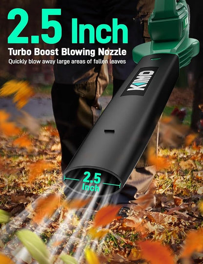 K I M O. Leaf Blower Cordless with Battery and Charger, 2Pack Batteries, Extension Tube,20000RPM Variable Speed, Lightweight Cordless Leaf Blower, Battery Operated Leaf Blowers for Lawn Care and Patio