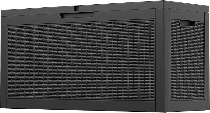 Outdoor Storage Box, 60 Gallon Resin Deck Boxes Outdoor Waterproof For Patio Furniture, Garden Tools, Pool Supplies, Lockable And UV Resistant (Rattan Black)