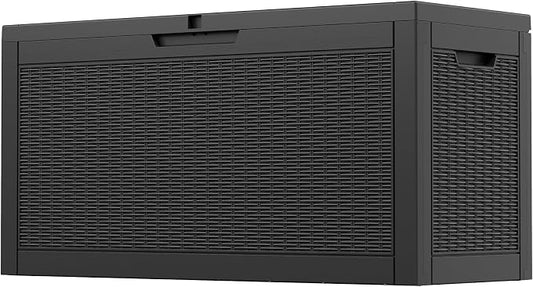 Outdoor Storage Box, 60 Gallon Resin Deck Boxes Outdoor Waterproof For Patio Furniture, Garden Tools, Pool Supplies, Lockable And UV Resistant (Rattan Black)