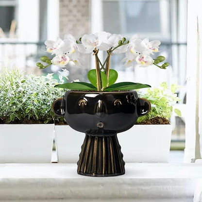 Head Planter 7 Inch - Ceramic Face Planters with Drainage Hole, Funny Succulent Pots for Indoor Outdoor, Cute Decorative Plant Pot, Desk Office Room Home Decor, Black