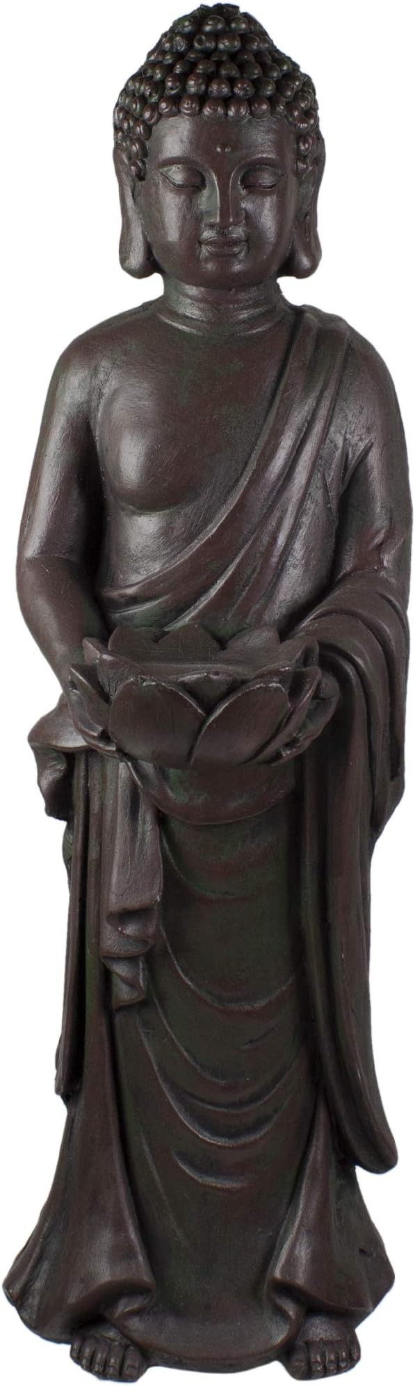 19.5" Gray Standing Buddha with Lotus Outdoor Garden Statue