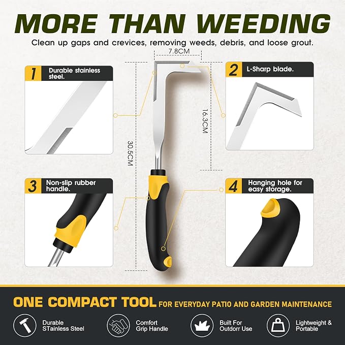 SWANSOFT Crack Weeder – Crevice Weeding Tool for Sidewalk, Driveway & Garden, Garden Tools for Weeding, Heavy-Duty Stainless Steel Crack Weeder Tool,Ergonomic Handheld Crack Weeder
