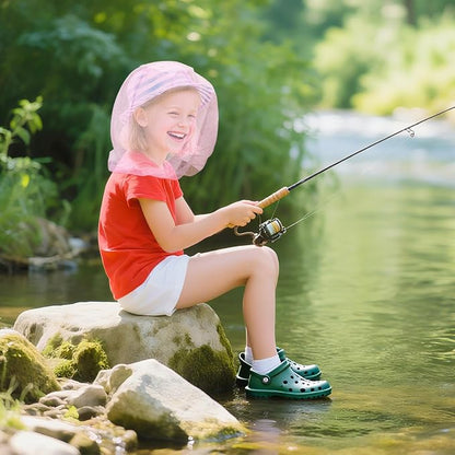 South to East Premium Girls Mosquito Head Net for Insect, 2 Pack, Fly & Bug Protection | Ultra Large & Long, Extra Fine Holes for Camping, Hiking, Fishing, Safari, Fits All Hats for 5-12 yrs, Pink