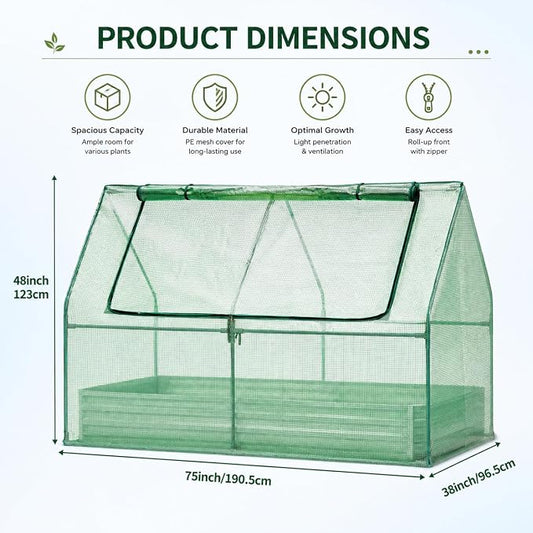 Garvee 6x3x1 FT Raised Garden Bed with PE Cover & Self-Watering System | Galvanized Planter Box Outdoor with Greenhouse Cover, Outdoor Raised Bed for Vegetables, Flowers, Backyard, Patio