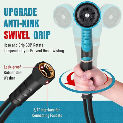 Garden Hose 35 ft x 5/8" with Nozzle, Water Hose Heavy Duty Flexible, Lightweight Kink-less Hybrid Hose with Swivel Handle, Male to Female Fittings