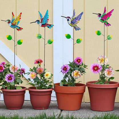 Decorative Garden Stakes,4 Pack Hummingbird Garden Decor for Outside,Metal Yard Art Spring Decor for Outdoor Porch Lawn Pathway
