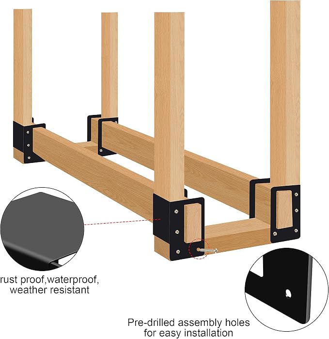 4 Pack Firewood Log Storage Rack Bracket,Indoor Outdoor Adjustable Heavy Duty Powder Coated Steel Holder,Fireplace Wood Storage, Log Holder