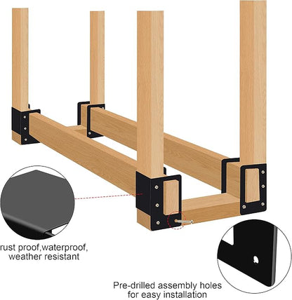 4 Pack Firewood Log Storage Rack Bracket,Indoor Outdoor Adjustable Heavy Duty Powder Coated Steel Holder,Fireplace Wood Storage, Log Holder