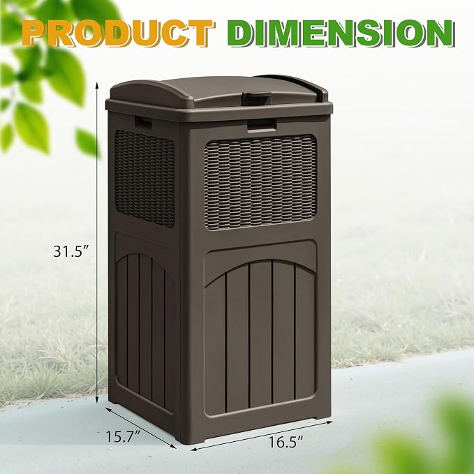 Greesum 33 Package Delivery Box for Outside, Waterproof Resin Garbage Bin with Lid for Hideaway, Deck, Patio, Dark Brown