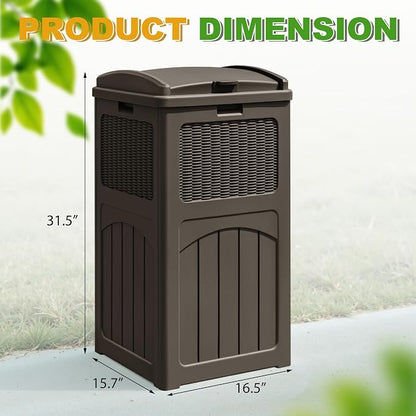 Greesum 33 Package Delivery Box for Outside, Waterproof Resin Garbage Bin with Lid for Hideaway, Deck, Patio, Dark Brown
